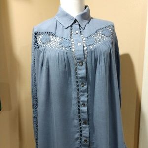 Free People Blue Blouse with Crochet, Size S